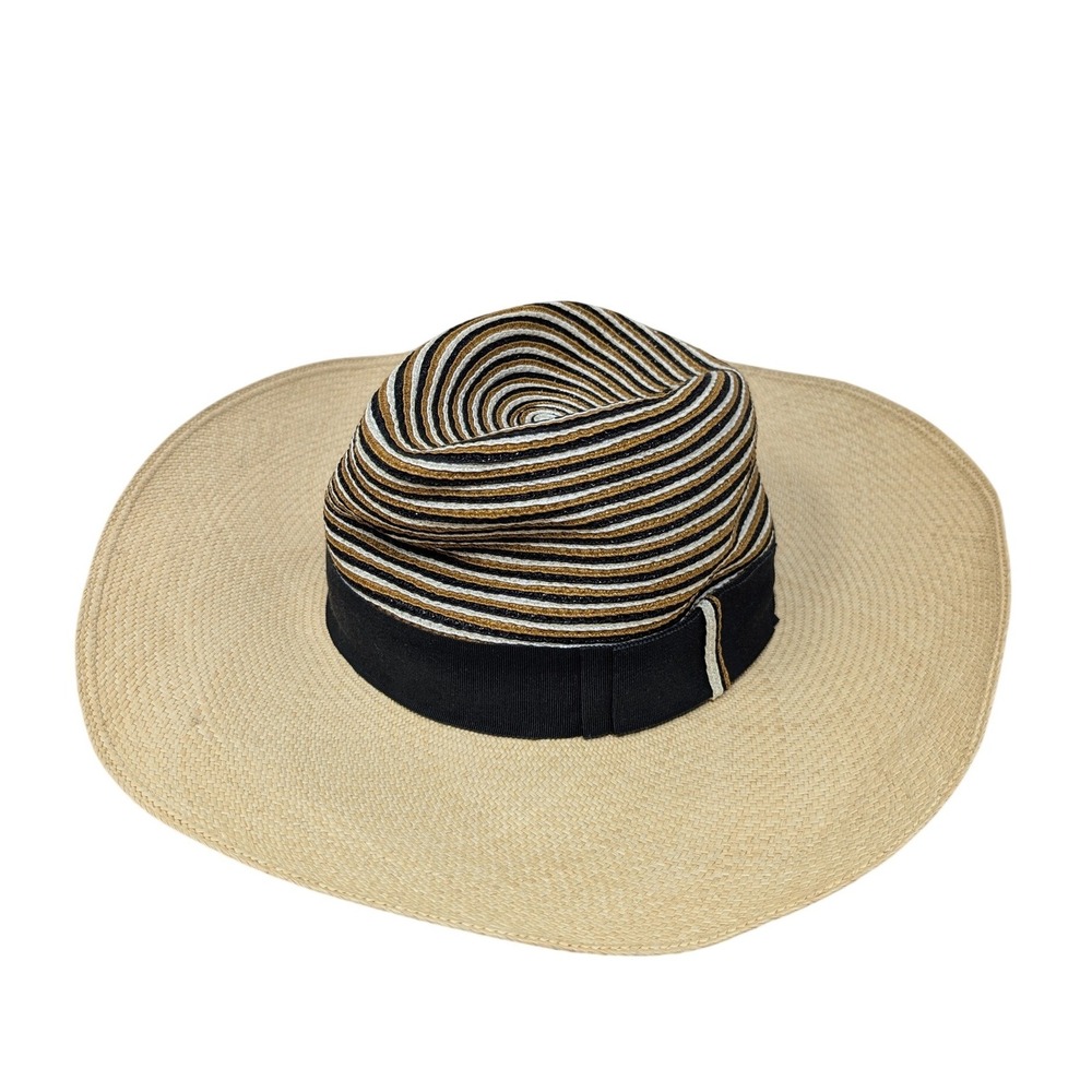 Kokin‎ New York Wide Brim Straw Sun Hat Striped Crown Beach Vacation Euro Travel